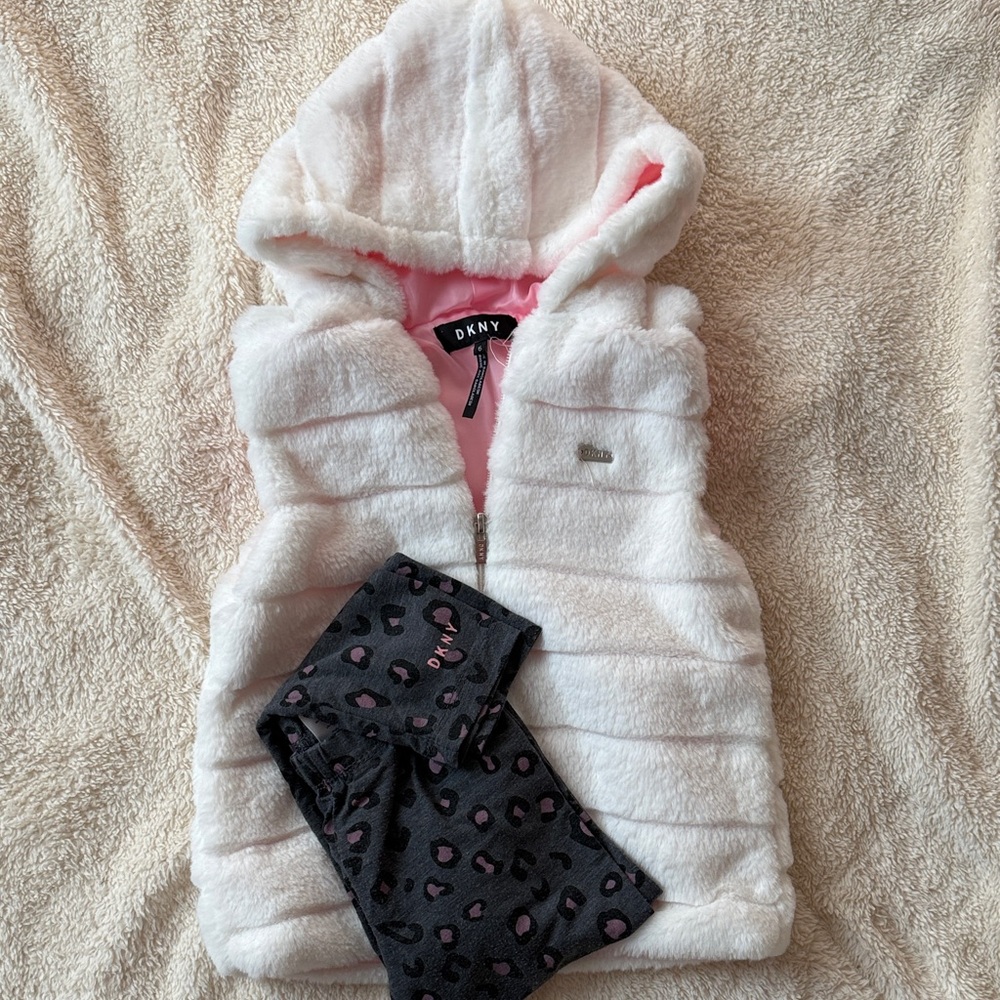 DKNY Soft White Hooded Vest with coordinating pants